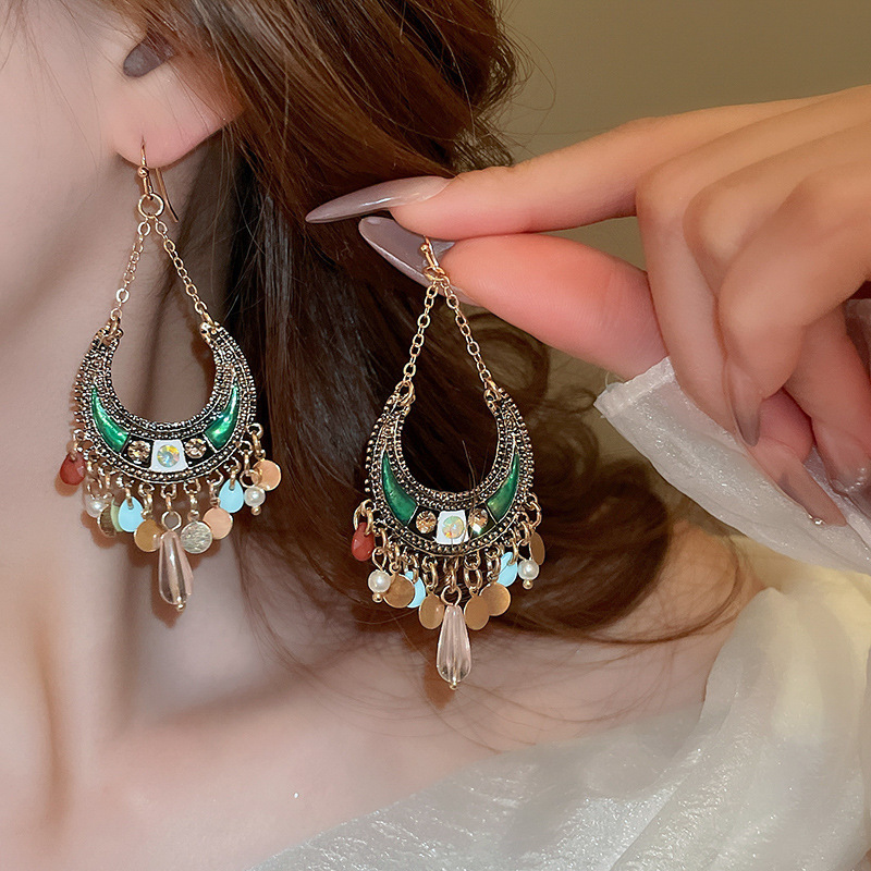 23#Ear Hook-Gold-Green