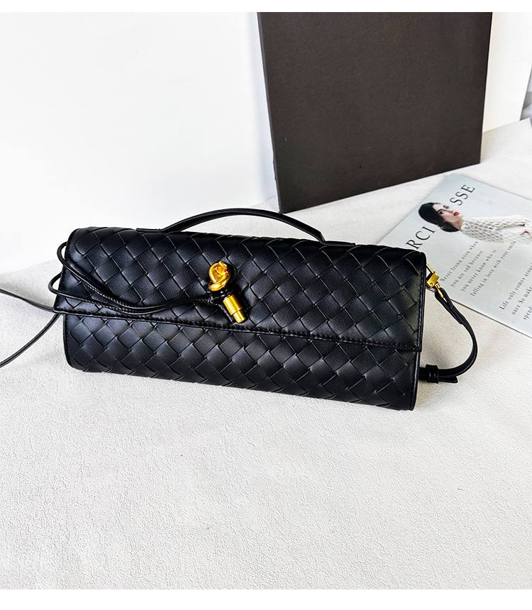 Túi clutch da bò dệt thủ công phong cách Pháp đeo chéo một bên vai — Cà phê, Trắng be, Xám nhạt, Xanh cỏ chi tiết 4
