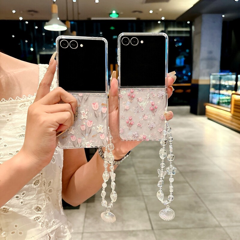 Shell Pattern Suitable for Samsung Zflip 30% off Stacked Screen Mobile Phone Case Zflip6/5 Colorful Shell Flower 4 Tulip 3 Protective Cover