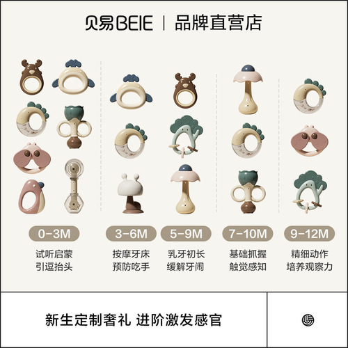 Beiyi baby hand rattle toy newborn 0-3-6 months early childhood education soothing teether hand rattle gift box