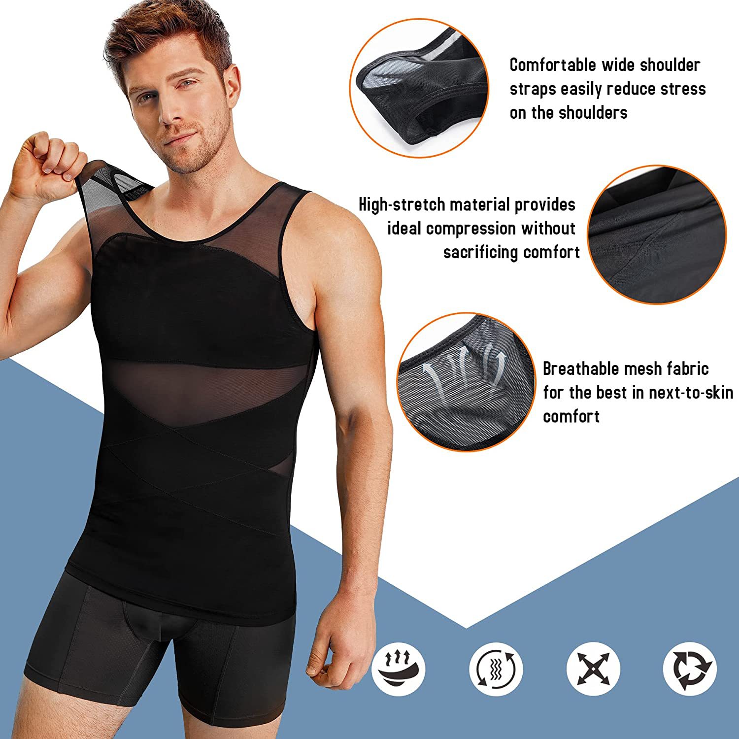 Transfronterizo de los hombres que forma el cuerpo de la ropa de malla transpirable vientre que contrae el vientre que forma el levantamiento de espalda apretado Chaleco de entrenamiento físico