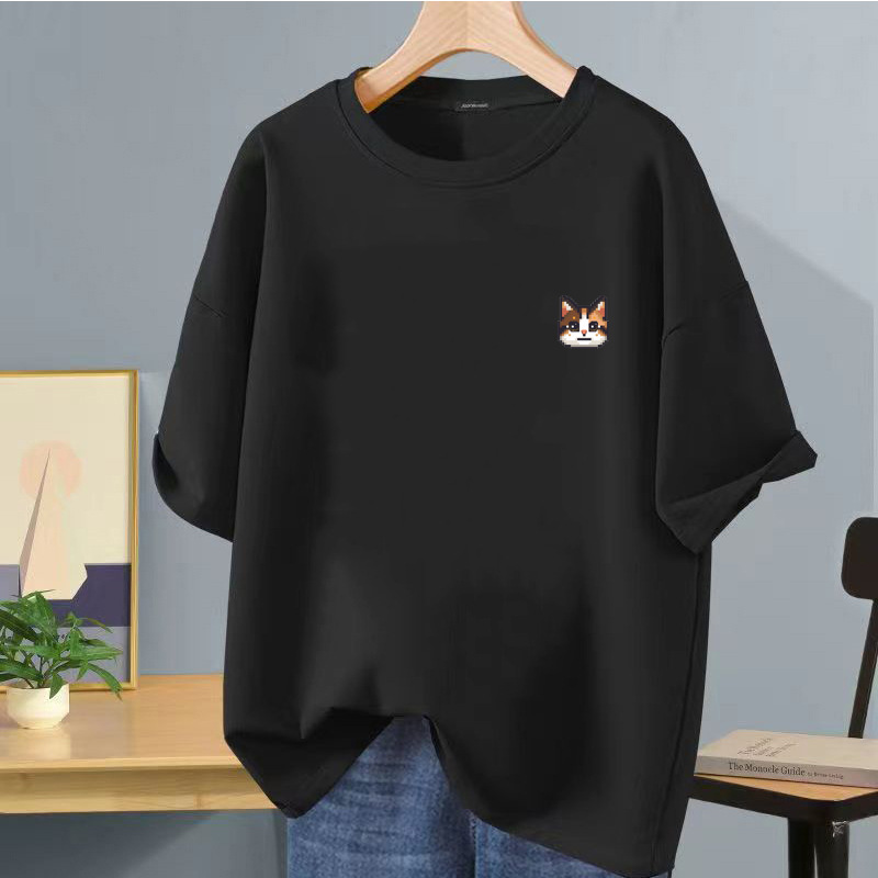 Camiseta de manga corta negra de seda helada de verano impresión de logotipo impreso ropa de clase de bricolaje ropa de trabajo camiseta de cuello redondo impresión