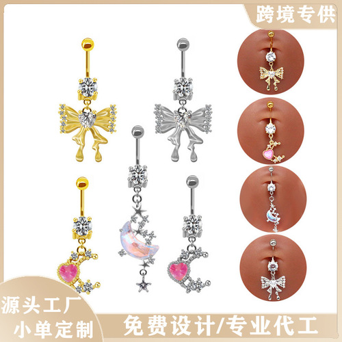 European and American cross-border diamond-encrusted Butterfly Moon Planet belly button ring, navel ornament, navel nail, body piercing jewelry manufacturer