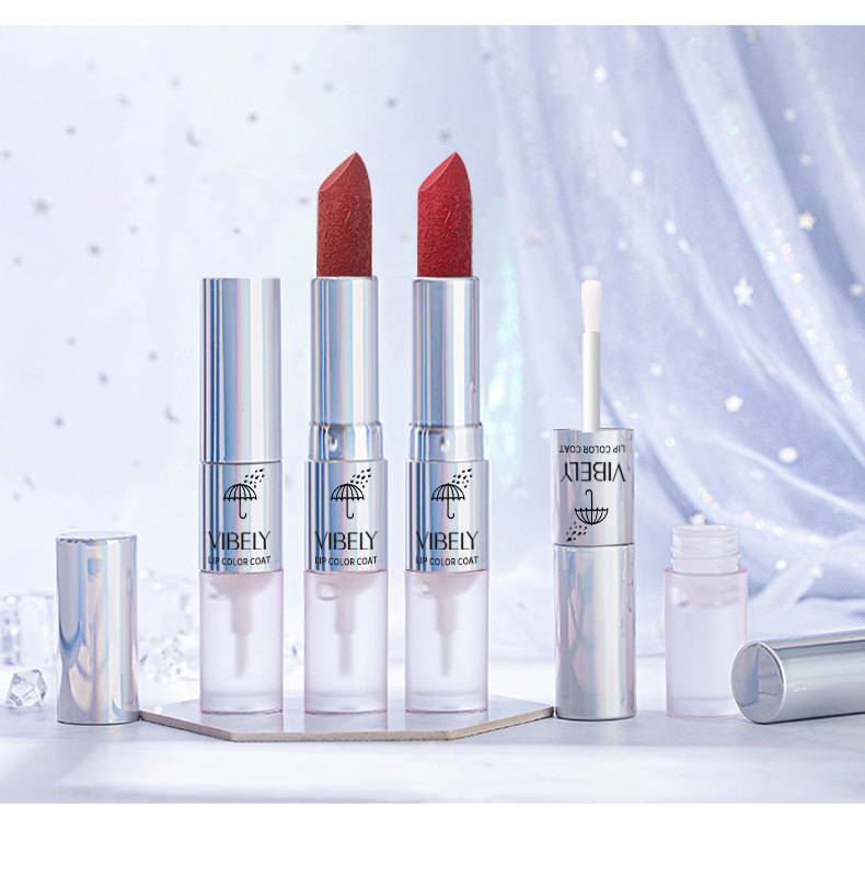 VIBELY Dual-head Lipstick Raincoat Non-stick Cup Long-lasting matte Bright Red 999 Lipstick Two-in-one Lip Gloss undefined
