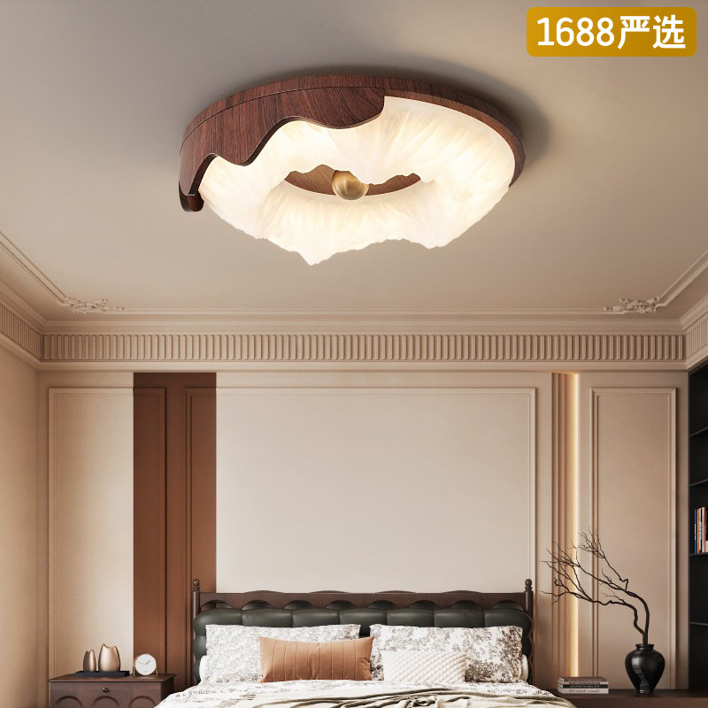 [Seleccionado cuidadosamente] Tops wabi-Jifeng retro nogal grano de madera creativo glaciar dormitorio principal 2025 nueva lámpara de estilo antiguo