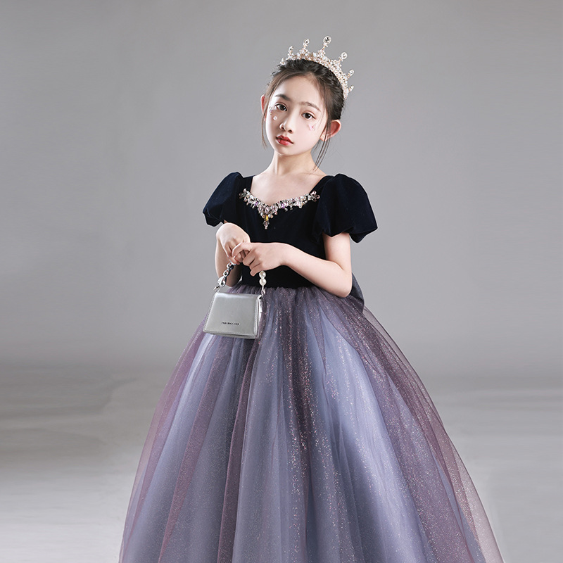 Luxury Velvet Princess Dress For Girls – Elegant Party Gown For Piano Recitals, Hosting & Special Occasions_voghion.com