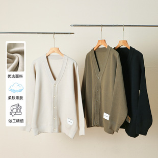 Men's Knitted Sweater Solid Color V-neck Base Shirt Button Cardigan Coat Autumn New Lazy Style Knitted Cardigan