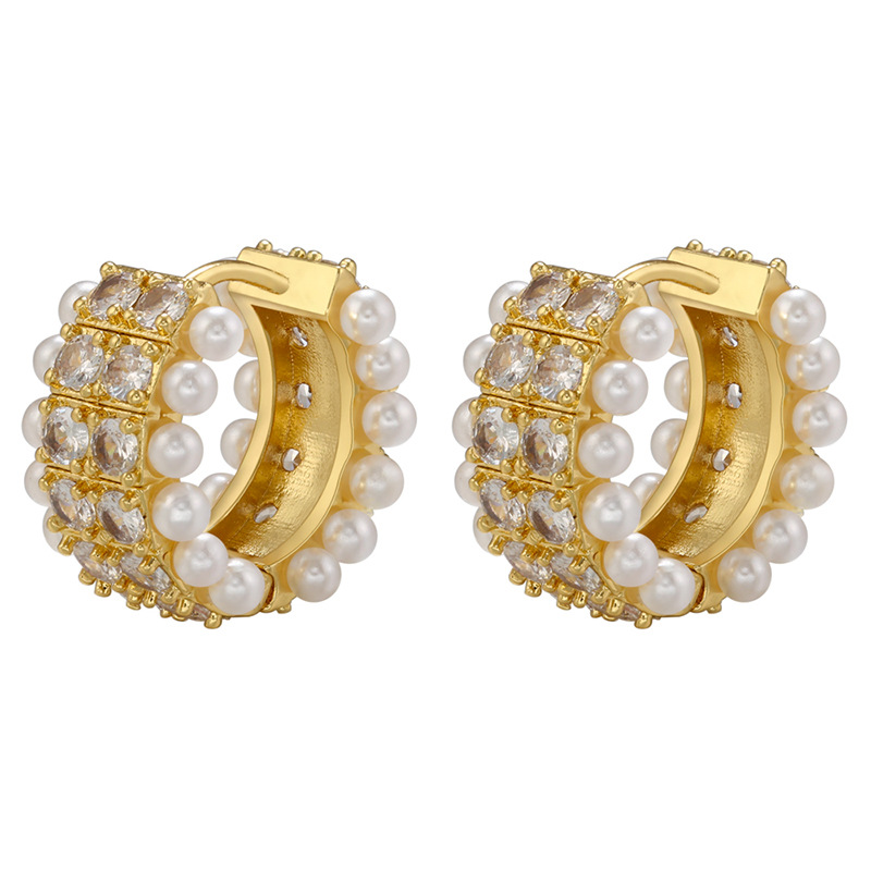 1 Pair Fashion Geometric Plating Copper Artificial Pearls Zircon Earrings display picture 2
