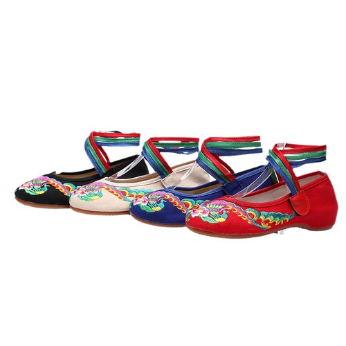 Ethnic style rope lace canvas tendon bottom low heel embroidered cloth shoes women's single shoes casual dance shoes