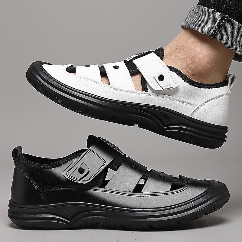 Baotou sandalias para hombres verano transpirables zapatos casuales de moda zapatos de playa al aire libre zapatos agujeros zapatos de cuero suave zapatos de papá