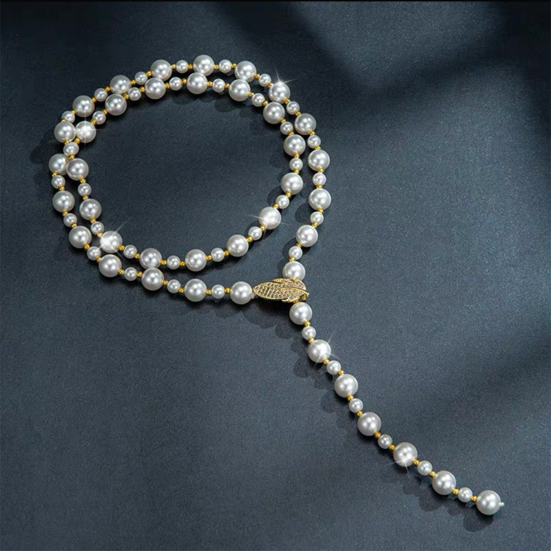 Factory Direct Pearl long necklace women's high-grade Leaf Pearl sweater chain elegant all-match autumn and winter accessories