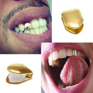 Europe and the United States cross-border HIPHOP 18K plating real gold smooth braces single teeth Halloween explosions hip-hop gold teeth