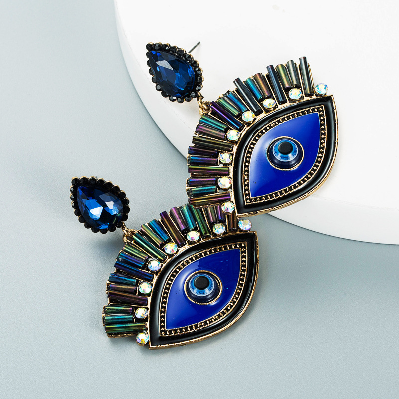 Retro Clashing Color Devil's Eye Drop Earrings Wholesale Nihaojewelry display picture 5