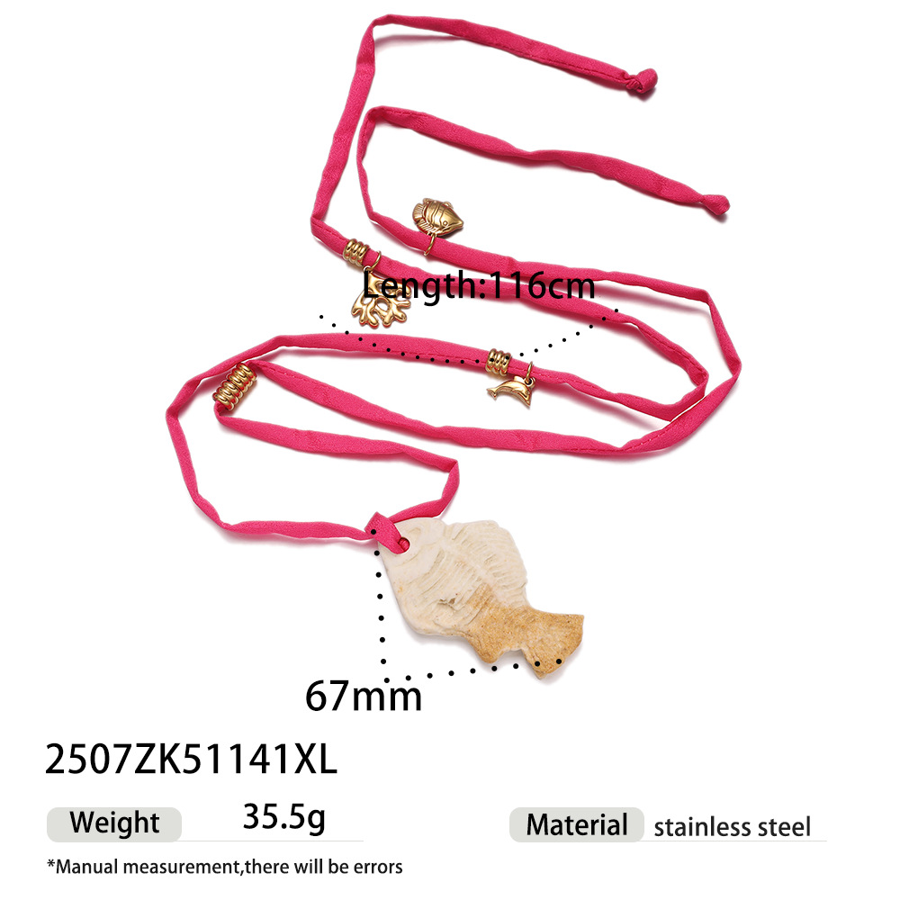 Taina europa y americana collar de acero titanio dulce y fresco chica caliente en forma de pez colgante de piedra natural colgante de tela colorida venta transfronteriza