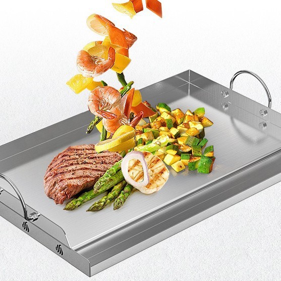 Accesorios de horno de parrilla de acero inoxidable Placa de parrilla con mango de tanque de aceite Parrilla de carbón de gas a prueba de salpicaduras fácil de limpiar image 4