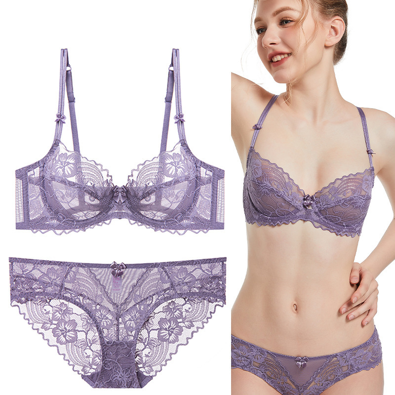 Red Lingerie Sexy Lace Pure Desire Wedding Bra Big Bust Minimizing Panties Set Women Thin Red Bra Set