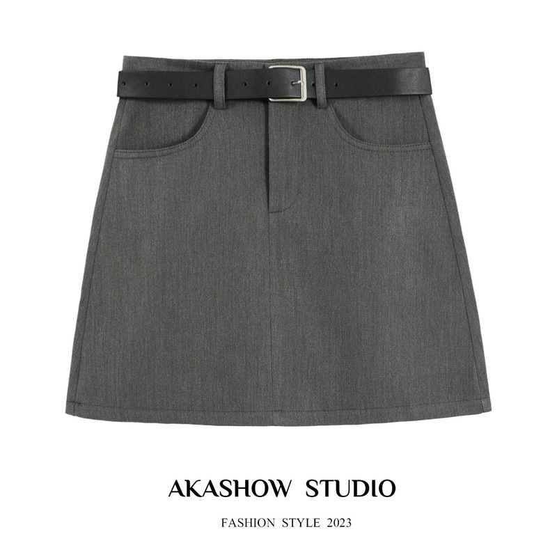 Gray preppy style suit skirt for women Spring and Autumn 2024 New High waist A- line skirt temperament slimming hip skirt