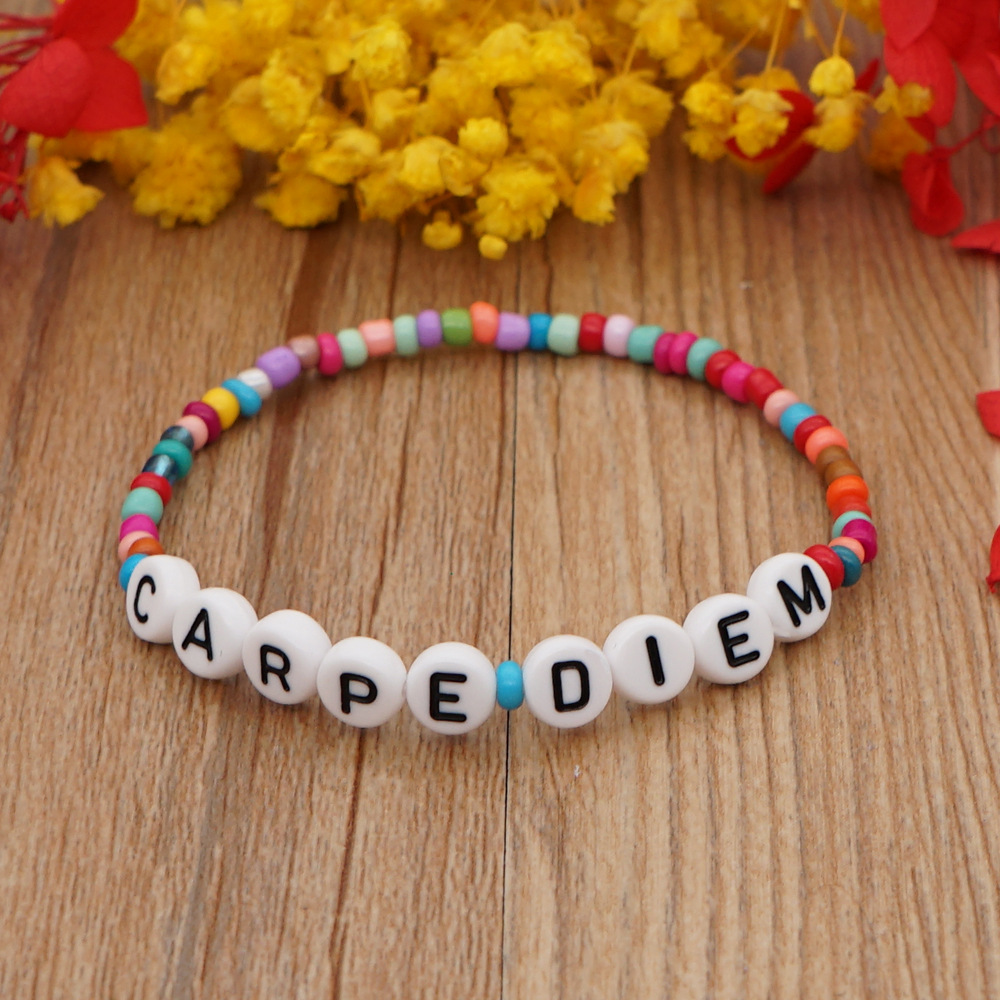 Boho Style Handmade Beaded Rainbow Rice Beads Letter Bracelet Wholesale display picture 5