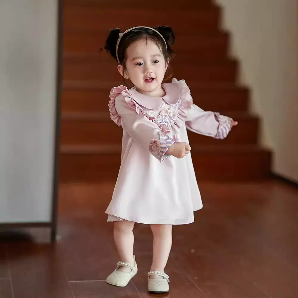 女童春装连衣裙新中式风抓周衣服生日宴儿童旗袍公主裙宝宝一周岁