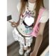Slimming Spice Girls Niche Sweet Short-sleeved Chic Cartoon T-shirt Women's Slim-fit New Pleated Print Commuter Top