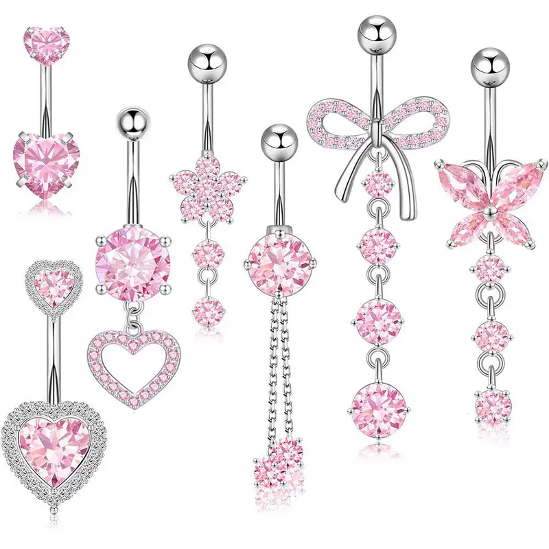 Set, physiological belly button piercing stainless steel with zircon, Amazon, (Physicals)