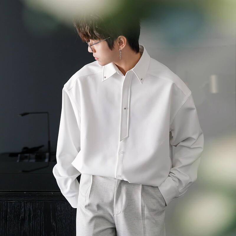 2025 spring new men's white fashion simple design sense temperament leisure shirt high sense top