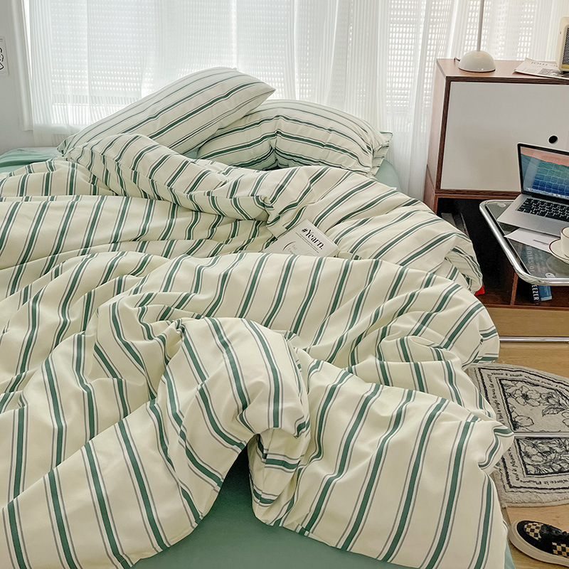国境を越えたレトロでシンプルなストライプの日本式水洗い研磨ベッド用品4点セットのシーツカバー3点セットの代理
