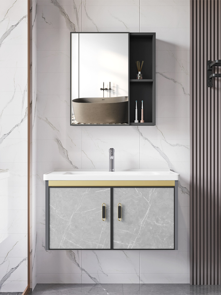 Moderno minimalista espacio gabinete de baño de aluminio baño balcón lavabo combinación de cerámica lavabo