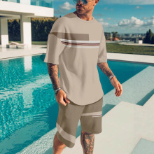 男士休闲运动套装，日常穿搭，健身服饰，印花设计，圆领，可机洗