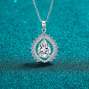 925 Sterling Silver Pear-Shaped Water Drop Shaped Special-Shaped Mosan Diamond Pendant Necklace Women's 3 karat Sunflower Clavicle Chain Wholesale in Europe and America