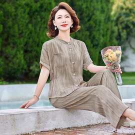 中年妈妈夏装国风套装2026新款洋气中老年女装时尚减龄宽松上衣服