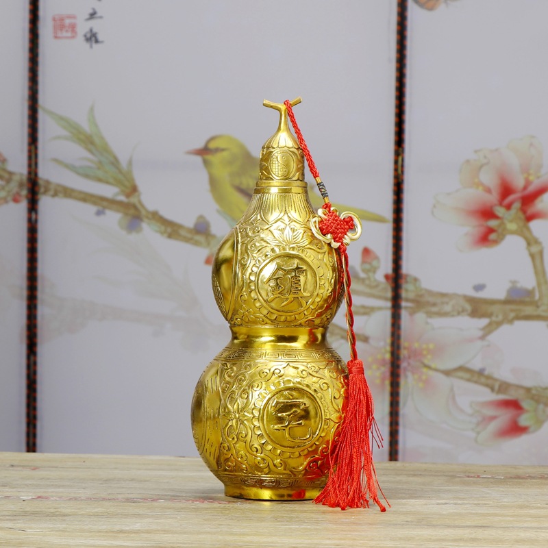 纯铜葫芦摆件大号开盖八卦葫芦客厅家居玄关装饰品大小号空心葫芦