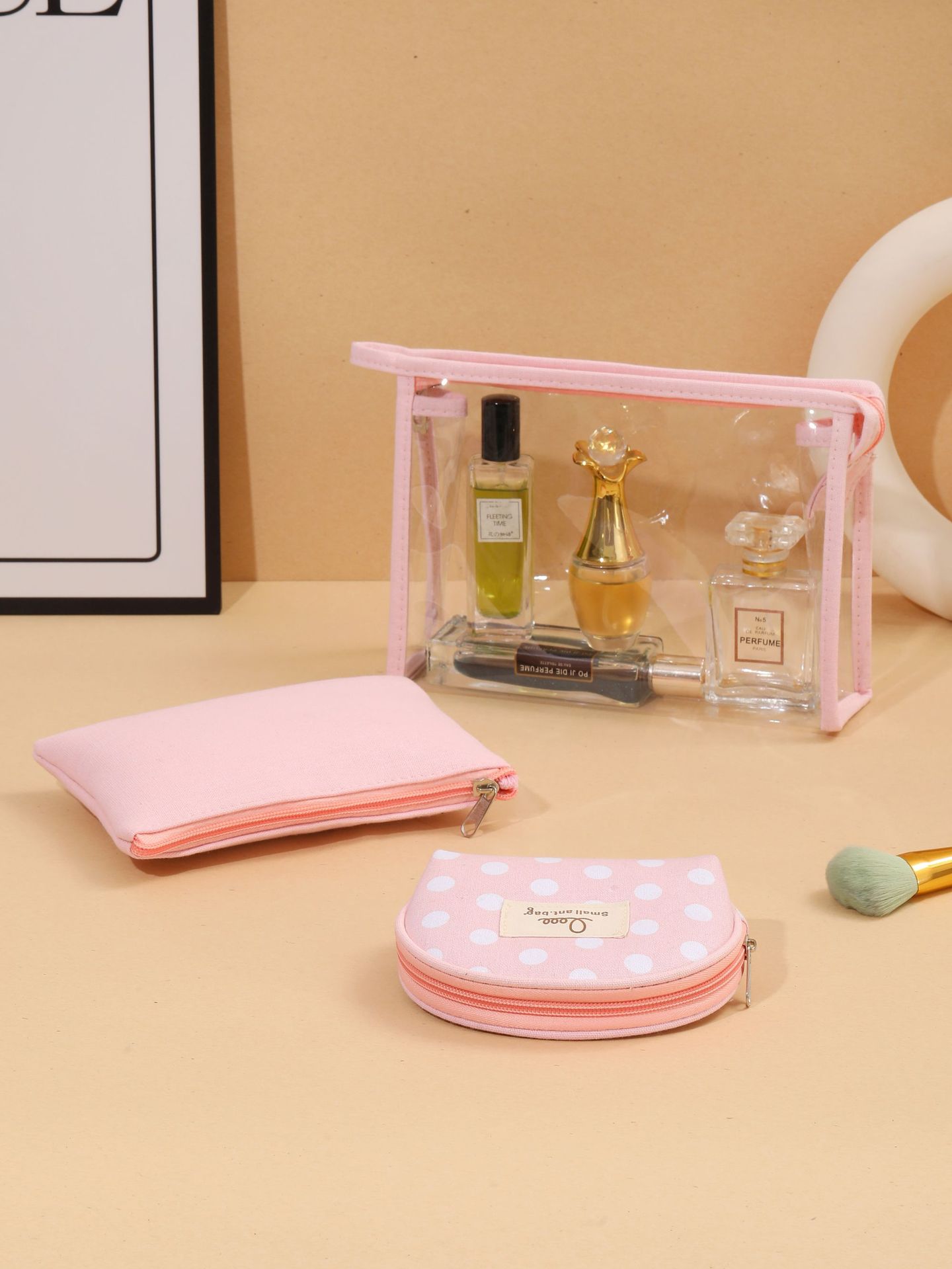 Nuevo punto transfronterizo de tres piezas de paquete de maquillaje transparente, paquete de lavado de gran capacidad, paquete de almacenamiento de clasificación de cosméticos