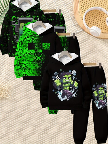 6-piece set boys' fashion 3D, football star casual crew neck sweaters for spring and autumn long sleeve sports shirts