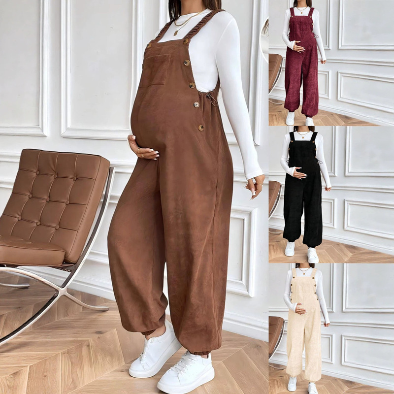 2025 Autumn/Winter Maternity Wear European and American Foreign Trade Maternity Pants with Adjustable Waist Fashion Loose Corduroy Overalls 2025 Autumn/Winter Maternity Wear European and American Foreign Trade Maternity Pants with Adjustable Waist Fashion Loose Corduroy Overalls