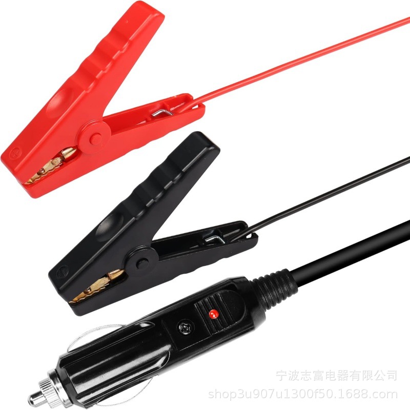 大功率点烟器插头鱼夹线 14AWG带鳄鱼夹转电瓶启动夹插座12V/24V