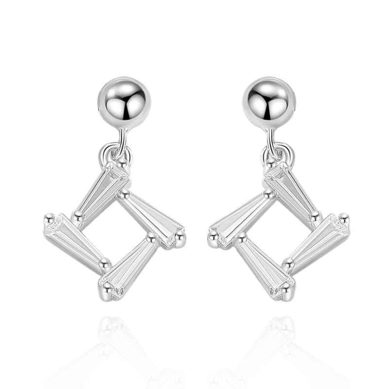 925 pendientes de plata de las mujeres cuentas de plata colgando molino cuadrado diamante incrustado personalidad temperamento fábrica directa al por mayor pendientes joyería