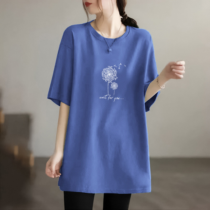 100% Cotton Summer New Loose Fashion Plus-Size Women's Mid-Length Top Maternity Short-Sleeve T-Shirt Dress Trendy