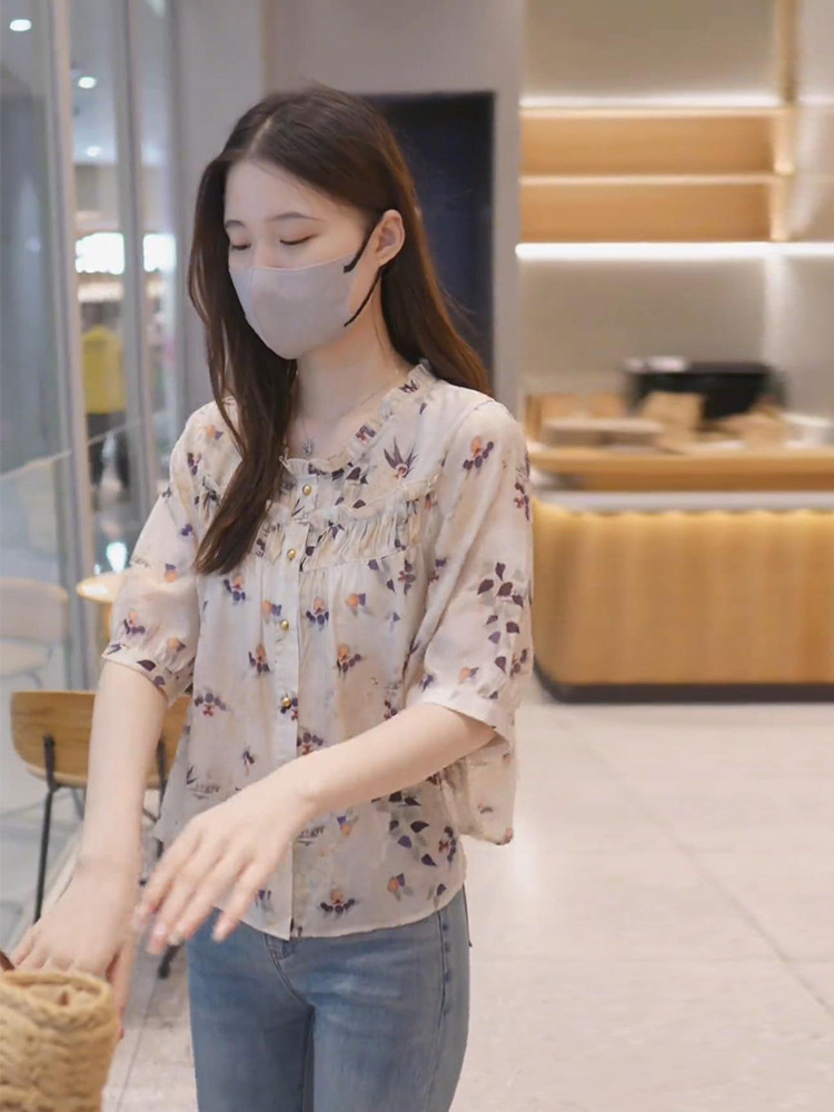 法式碎花雪纺衬衫女款夏季2025新款独特漂亮小衫设计感宽松上衣女