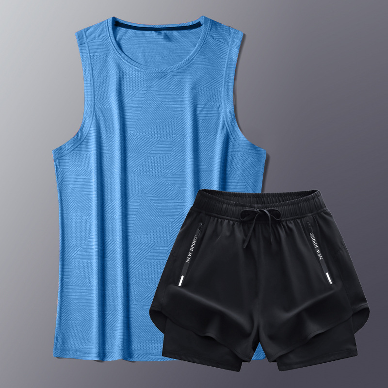 Trajes de chaleco de fitness para hombres, trajes deportivos para hombres, trajes de fitness de dos piezas, 2025 nuevas camisetas de verano rápidas