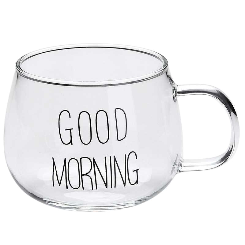 Ronda simple taza divertida buena mañana vidrio café leche taza hogar transparente beber taza con mango taza de una sola capa