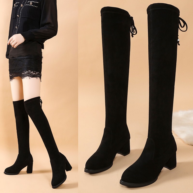 35-43 size plus size women's shoes chubby girl over-the-knee stretch boots 2024 New thick leg big tube circumference boots long boots