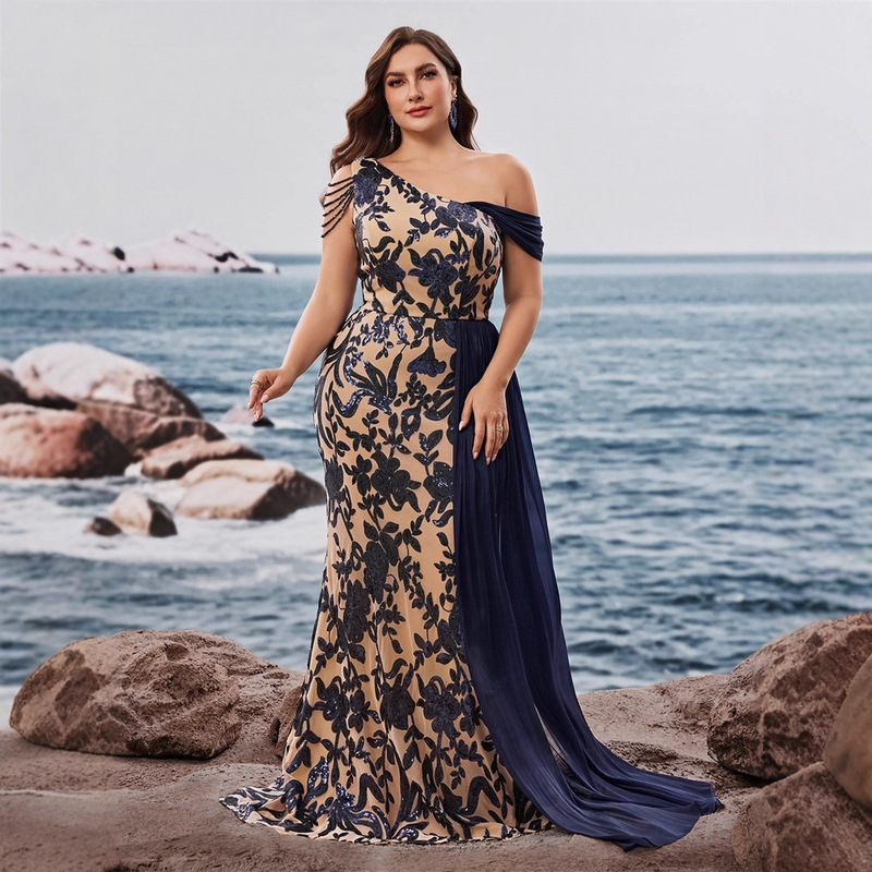 European and American Large Size New Sequined Sleeveless Evening Dress Banquet Elegant Slim Fishtail Skirt Long Toast Dress for Women European and American Large Size New Sequined Sleeveless Evening Dress Banquet Elegant Slim Fishtail Skirt Long Toast Dress for Women
