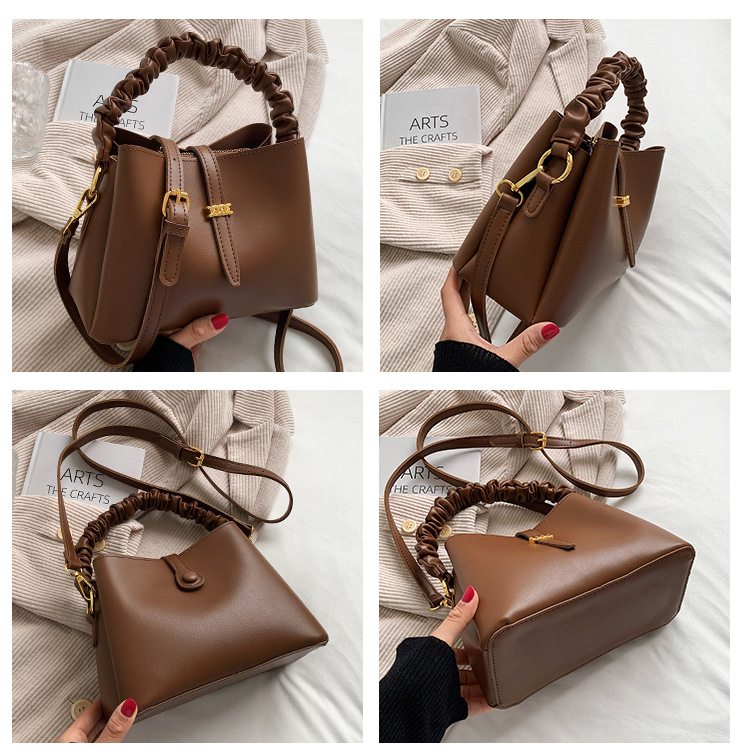 Western style simple fold small bag new autumn and winter 2021 bucket bag shoulder commuter messenger texture bagpicture15