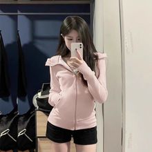 外套女款短款收腰秋季穿搭修身连帽上衣紧身粉色加绒卫衣2025新款