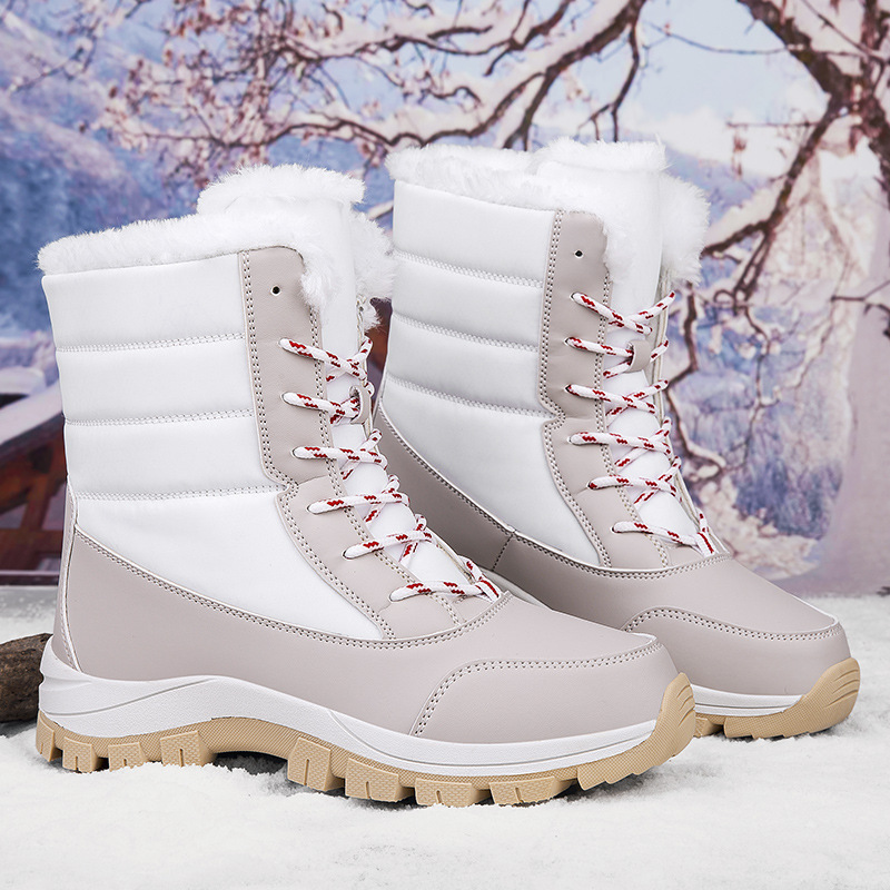 Botas de nieve al aire libre para mujeres más zapatos de algodón grueso de velcro de invierno 2024 nuevo tipo con cremallera de suela gruesa calentadora de algodón