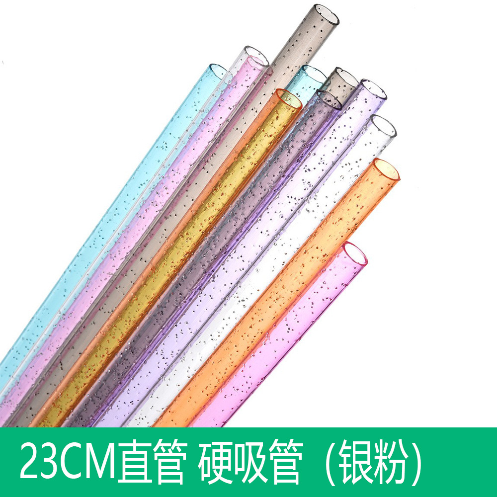 Venta caliente transfronteriza tubo recto de 23CM color plata polvo pajita dura pajita de plástico PP tubo duro repetible nuevo spot