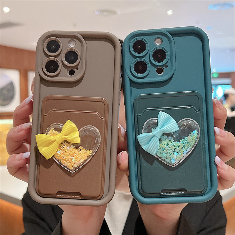 New Card Case for Samsung S24Ultra Phone Case S23 Drop-resistant M55 Love Bow Women's quicksand International