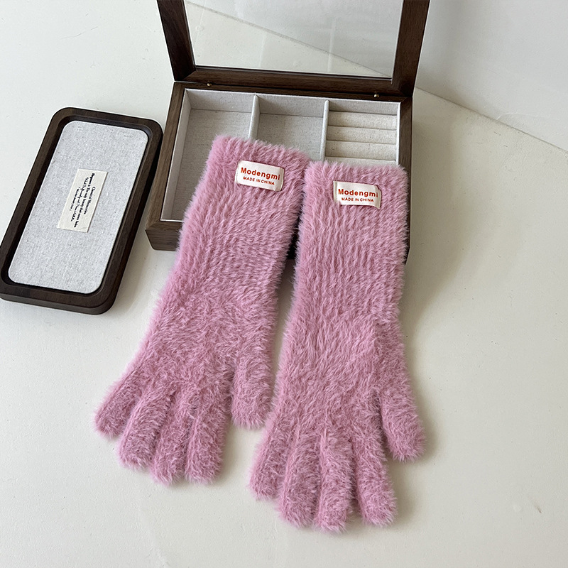 Guantes de invierno caliente, grueso y alargado 2025 nuevo muñeca larga de peluche pantalla táctil guantes de punto al por mayor