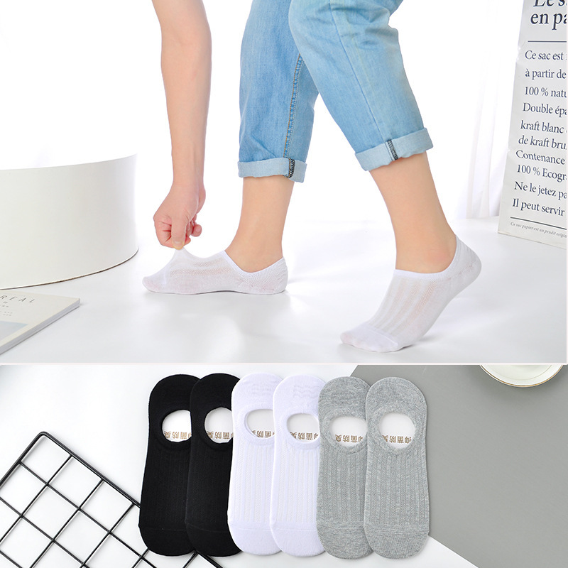 Women's spring and summer breathable mesh ankle socks low-cut solid color non-slip socks invisible thin socks sweat-absorbent